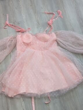Pink Tulle Heart Dot Babydoll Dress